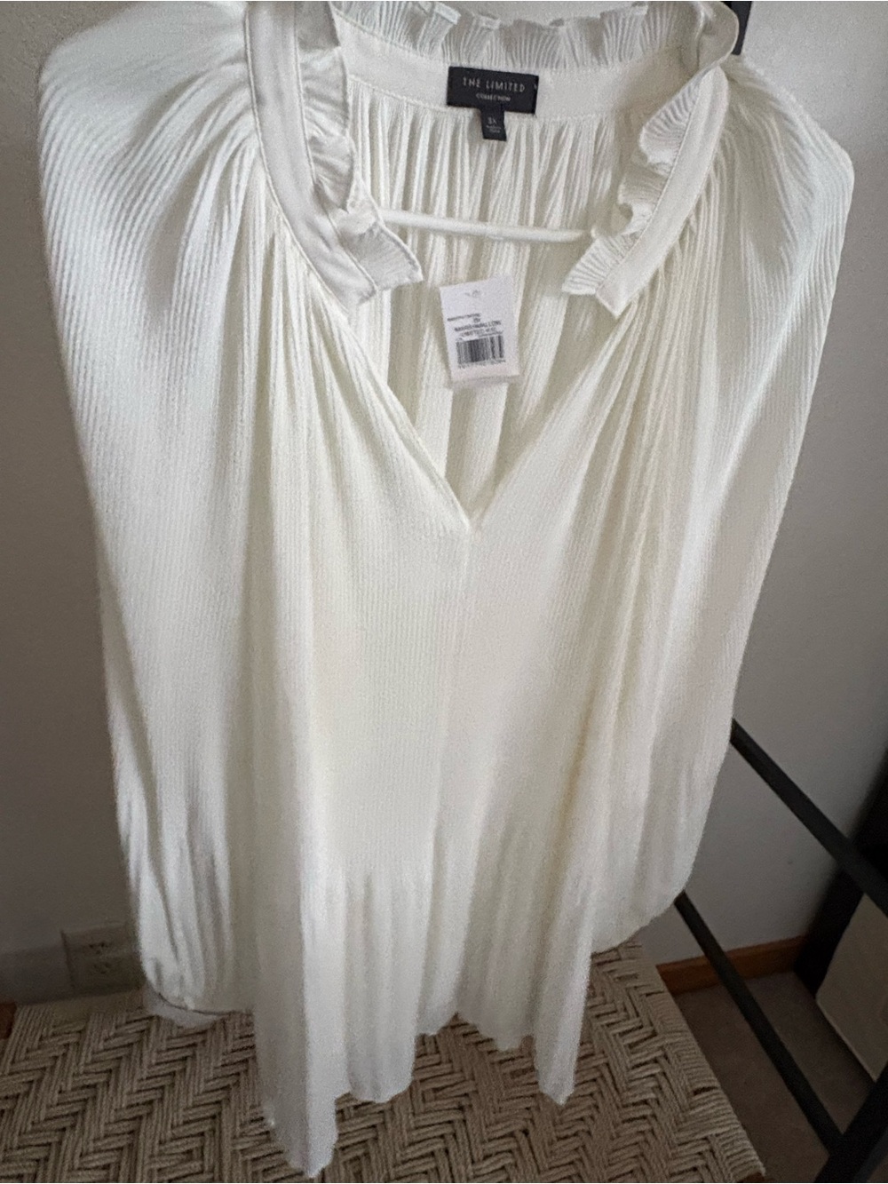 The Limited White Pleated Ruffle-Neck Blouse